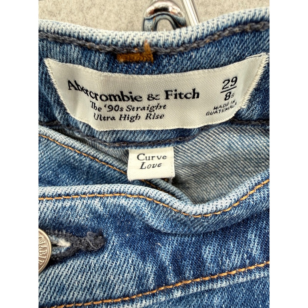 Abercrombie & Fitch The 90s Straight Jeans 29 Blue Curve Love Ultra High Rise - Picture 4 of 10